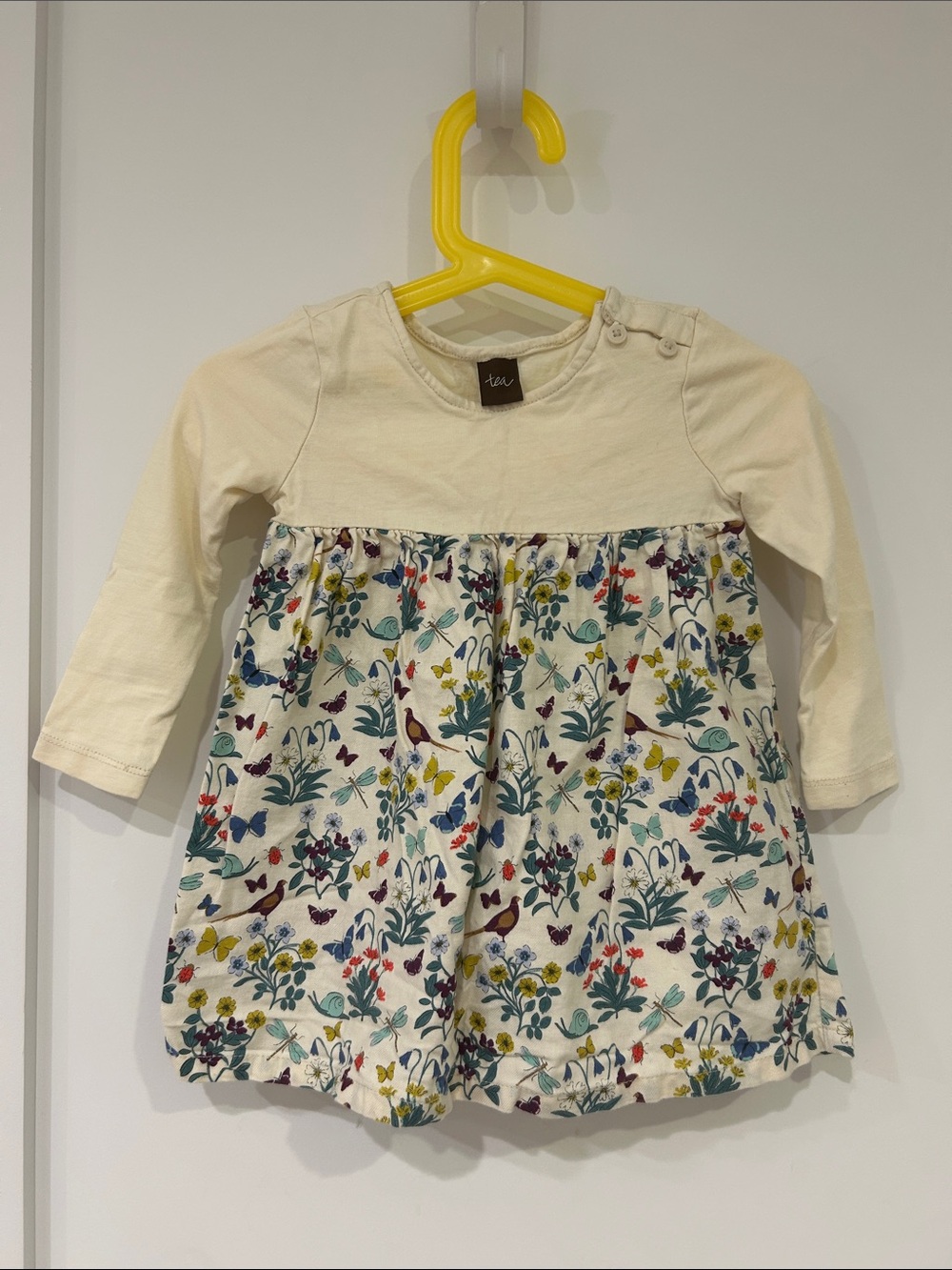 Tea Collection Cream Long-Sleeve Floral Baby Dress